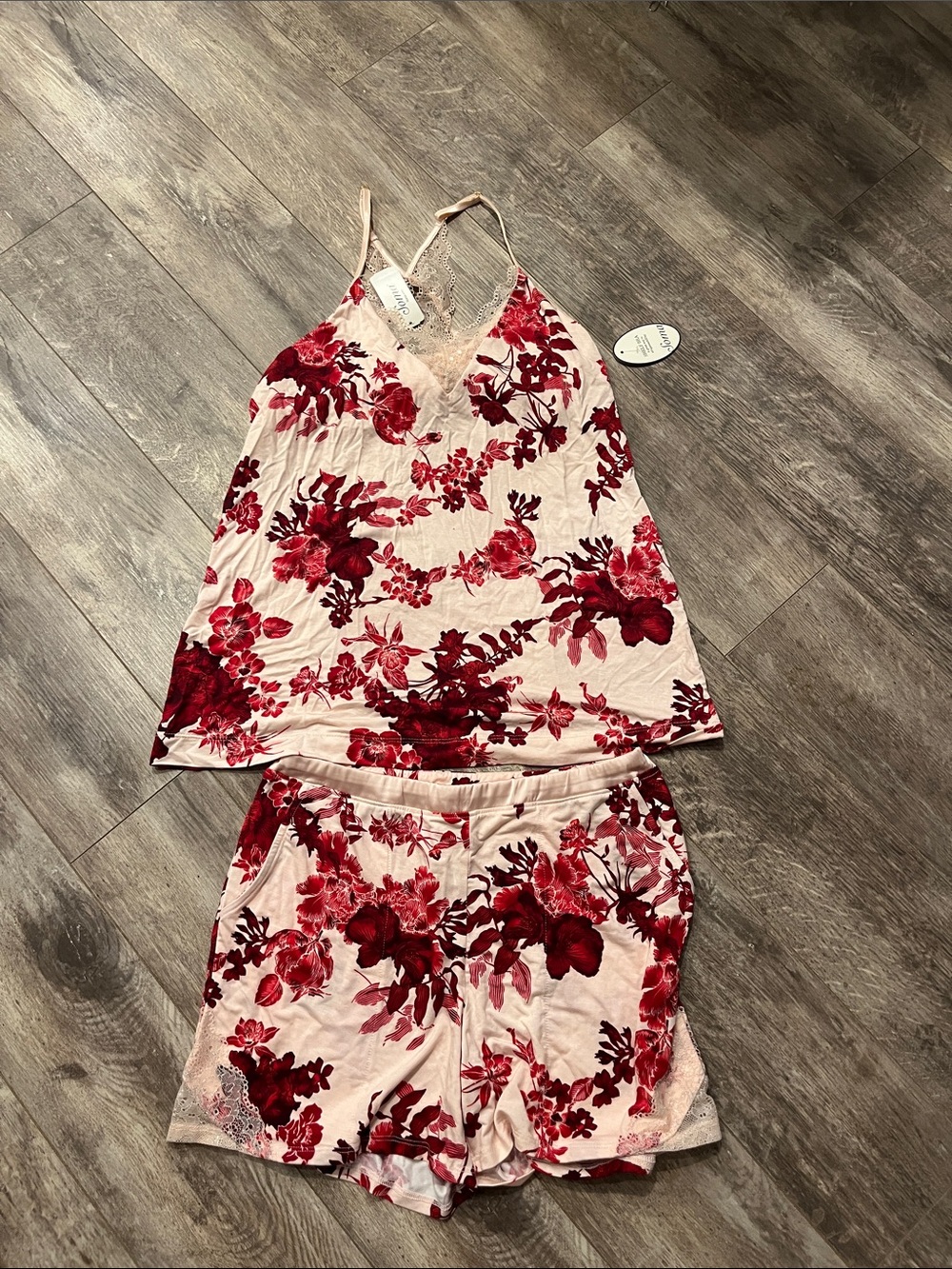 Soma Pink Cream Floral Lace Trim Pajama Set NWT XS